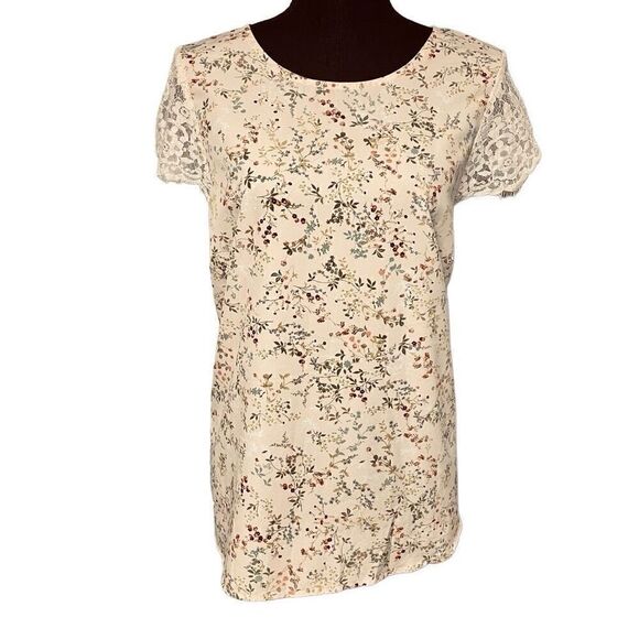 Merona Blush Pink Floral Lace Cap Sleeve Top - Picture 1 of 7
